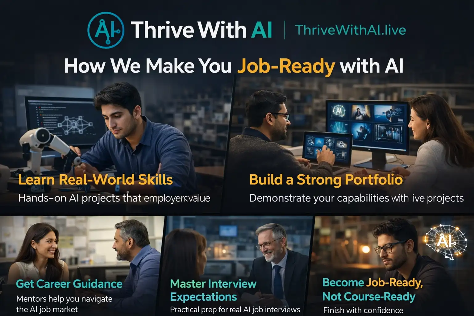 How ThriveWithAI Makes You Job-Ready with AI - Learn Real-World Skills, Build a Strong Portfolio, Get Career Guidance, Master Interview Expectations, Become Job-Ready Not Course-Ready